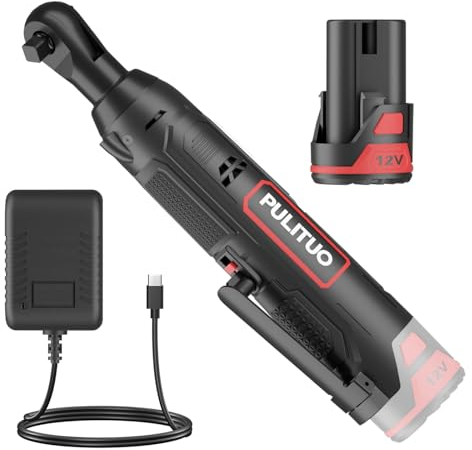 PULITUO 12V 3/8 Chiave a cricchetto elettrica a batteria, 40Ft-lbs Chiave a Cricchetto a Batteria kit con 2.0Ah Batteria agli ioni di litio e carica, velocità variabile da 300 RPM, 50N.M