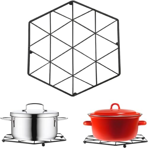 AAMEN Metal Wire Trivet, Kitchen Worktop Pot Holder, Metallic Trivet with Metal Feet, Trivet for Hot Pans, Hot Trays - Matte Black (Metal Wire Trivet)