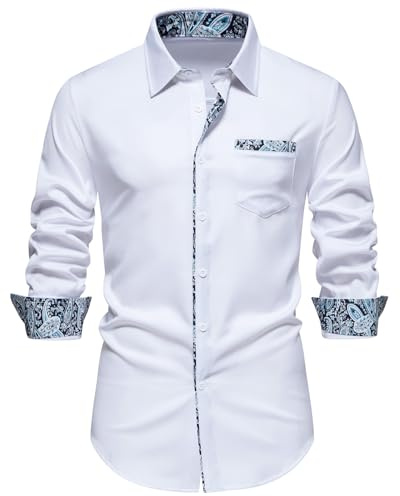 MakingDa Mens Dress Shirts Long Sleeve Casual Smart Formal Fitted Shirt with Paisley Patterned