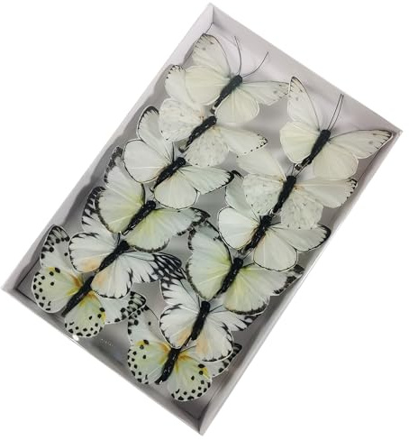 YCHTEWY Künstliche Schmetterlinge für Bastelarbeiten, Dekoration, Set mit 12 Stück, mit Clip, Hochzeit, Zuhause, Blumentopf, Weihnachten, Party, Frühling, Heimdekoration, Blumen.., YCB6A