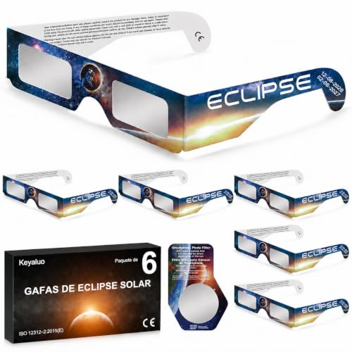 Keyaluo Lot de 6/12/100 Lunette eclipse solaire,EN ISO 12312-2:2015(E) et CE Certifiees,approuvées AAS 2026,lunettes eclipse solaire pour une observation directe du soleil