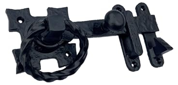 Haven Heritage Gate Latch Heavy Duty Ring Gate Latch Cast Iron Square Twist for Wooden Gates - Gate Locks for Wooden Gates & Shed Lock, Wrought Iron Gates Style Garden Gate Latch - Black Finish