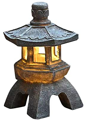 Linterna de jardín japonesa, linterna de pagoda solar de resina de 10.2 pulgadas, estatuas de paisaje de jardín zen, adorno de pagoda impermeable para la decoración del balcón del patio (Pagoda-2)
