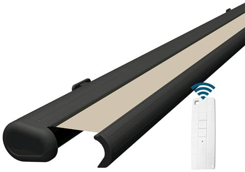 Eclipse Vollkassettenmarkise elektrisch 5x3m anthrazites Gehäuse Markise Balkon Terrassenüberdachung Gelenkarm Polyacryltuch UV-Schutz 50+ Smarthome-fähiger Dooya Motor, Markisentuch: Kieselfarbe