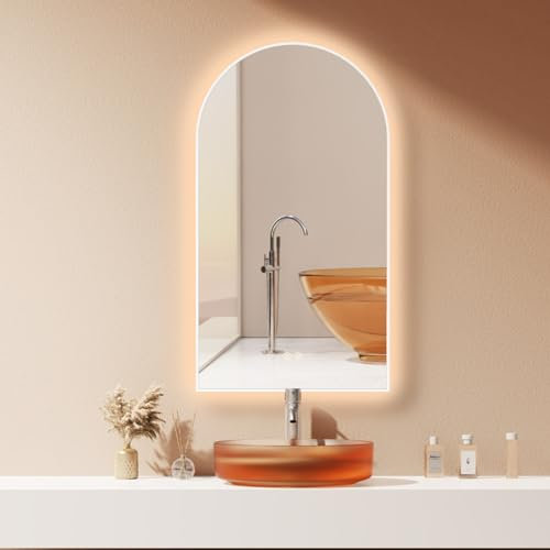 HOKO LED Bogenspiegel Beschlagfrei 50x90 cm / 90x50 cm Modesto mit Weißer Metallrahmen, HOCH+QUER Montage. Arch Badspiegel+Touch Schalter+Licht Wechsel 2700-6500K, Warmweiß-Kaltweiß-Neutral