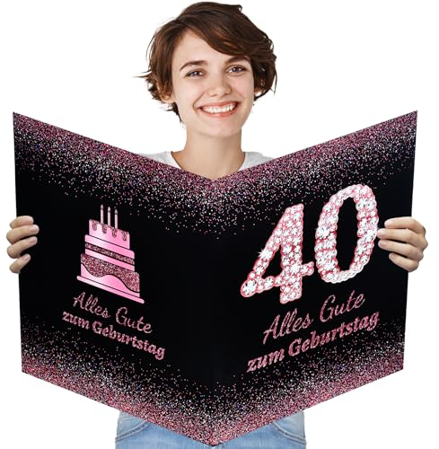 Yibat Geburtstagskarte 40 Happy Birthday Geburtstagskarte Groß 55x35cm Rosegold Gästebuch Karten Grußkarte Geburtstag für Kinder Erwachsener Frauen Männer