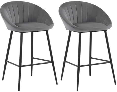 EUGAD Barhocker 2er Set, Barstühle gepolstert, Küchenhocker Samt, Küchenstühle mit Metallbeinen, hoher Hocker mit Lehne Fußstütze, für Bar Café Tresen Küche Wohnzimmer,dunkelgrau, 1079BY-2