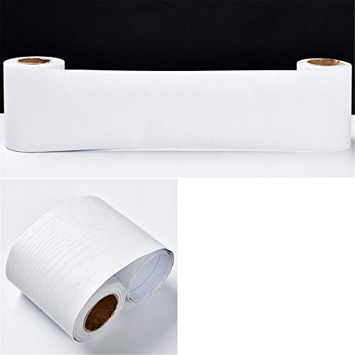FBHappiness Frise de Papier Peint autocollante pour Cuisine, Chambre d'enfant, Grain de Bois Blanc, Autocollant Mural Amovible, plinthe imperméable, Bordure décorative en PVC, 15 cm x 1000 cm