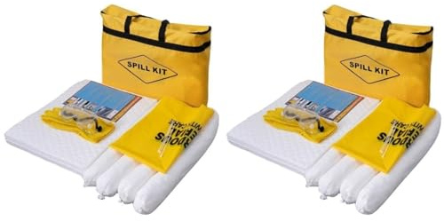 ZHWFDC 22L - Olio Solo Spill Kit - Portatile Olio Spill Kit, 20 Cuscinetti Assorbenti Olio, 2 Pz Calzino Assorbente Olio, 2 Sacchetti Smaltimento, 3 Cravatte, Guanti Nitrili, Occhial(Size:2 Pack) | 20 Cuscinetti Assorbenti Olio, 2 Pz Calzino Assorbente Olio, 2 Sacchetti Smaltimento, 3 Cravatte, Guanti Nitrili, Occhial