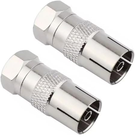 HiAoey 2 Pack TV Connector, TV T/F Type Connector Socket to RF Coax Aerial Adapter, Metric F Male TV9.5 Female RF Adapter for Antenna Cables Aerial Cables Satellite Cables Coaxial Cables