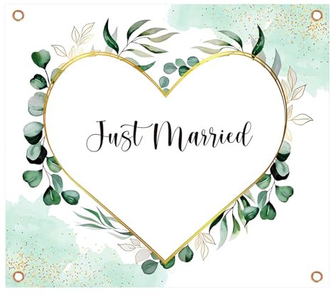 Hochzeitslaken zum Ausschneiden, 200x180cm, Just Married Herz zum Ausschneiden, Herz Bettlaken Hochzeit, Hochzeitsbanner Herz, Standesamt Überraschung, Geschenk zur Hochzeit