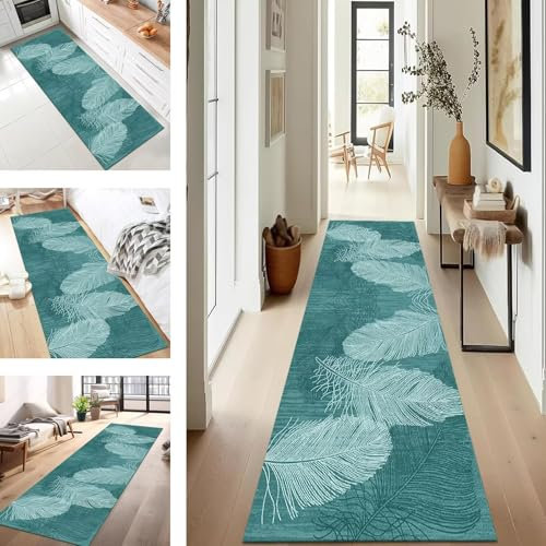 SUCERU Teppich Läufer Flur Diele Küche rutschfest Waschbar Cyan Dauerhaft 80X240CM Abstrakt Teppichläufer für Wohnzimmer Korridor Schlafzimmer Büro Esszimmer Flurläufer Anpassbar Meterware