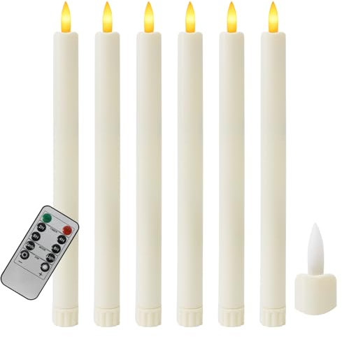 kisidus LED Stabkerzen mit Fernbedienung, Flammenlose Tafelkerzen mit Timerfunktion, LED Kerzen 6 Stück für Weihnachten, Heimdekoration