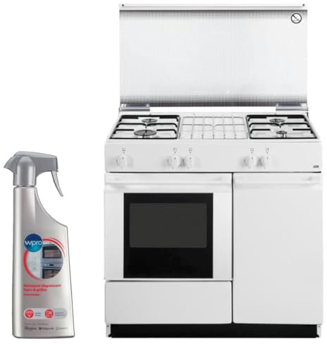 GLEM Cuisinière Piano de cuisson 4 foyers brûleurs gaz blanc 80x50cm Four Email Gazinière 49L