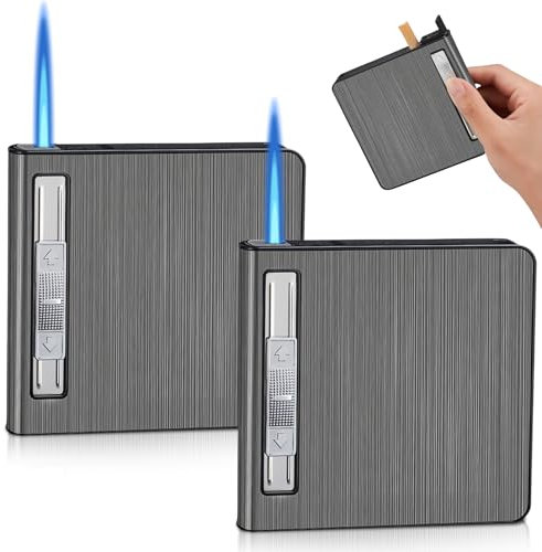 WIYETY Étui à cigarettes avec briquet : 2 pièces boîte à cigarettes en aluminium, coupe-vent et briquet tempête, peut contenir 20 fûts (vendu sans gaz) (noir)