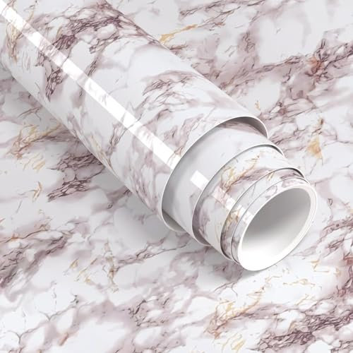 XRUIBZI White Purple Marble Wallpaper 40cmx1000cm Sticky Back Plastic Worktop Vinyl Covering White Kitchen Contact Paper Self Adhesive Waterproof Wall Paper for Kitchen Countertop Wall