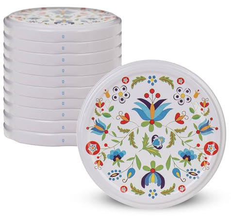 KADAX Screw Lid Diameter 82 mm Metal Twist Off Lid Replacement Lid for Canning Jars and Preserving Jars Lid with 6 Notches (Flowers, Pack of 10)