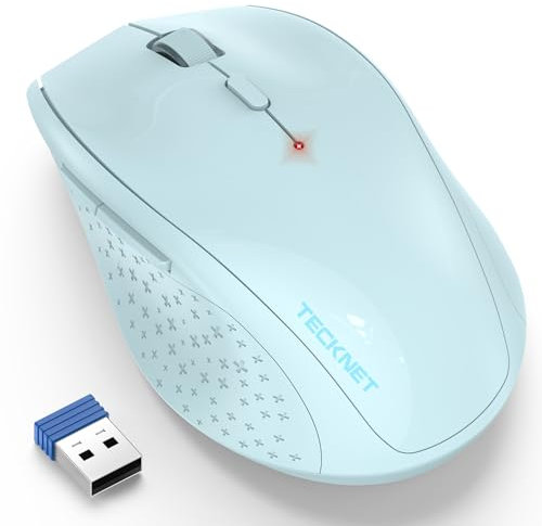 TECKNET Wireless Mouse for Laptop, 4800 DPI Optical Computer Mice with 6 Adjustable Levels, 30 Months Long Battery Life 2.4G Cordless USB Silent Mouse for Notebook, PC, Office Home Work (Lake Blue)