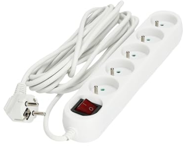 Kobi Linea VERLÄNGERUNGSKABEL 5-Steckdosenleiste Länge 5 Meter weiß mit Erdung und EIN/Aus-Schalter (5-Steckdosenleiste, 5 m)