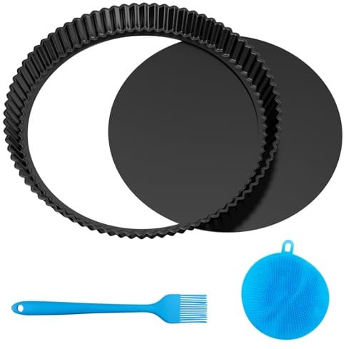 Lixiluxia Moldes Tartas Redondo 28cm, Molde para Quiche con Base Extraíble, Molde Tartaletas de Acero al Carbono Antiadherentes, Forma de Quiches, para Pasteles, Pizza, Tarte Tatin, Pie Pan, Negro
