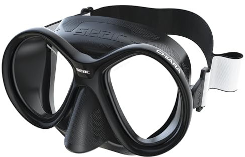 SEAC Chiara, Zweiglasmaske aus gehärtetem Glas zum Tauchen und Schnorcheln mit 3D-Schnalle, mit Maskenband aus Stoff oder Silikon