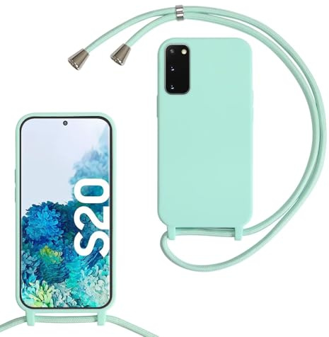 xinyunew Handykette für Samsung Galaxy S20 Hülle mit Band, Handyhülle mit Schnur zum Umhängen, weiche TPU Silikonhülle mit Band [abnehmbar] Halskettenhülle für Samsung Galaxy S20-Mintgrün