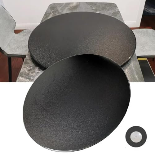 Lazy Susan Drehteller aus gehärtetem Glas, rund, drehbar, mit Sockel, glatte schwarze Glasplatte, 80 cm Durchmesser, Esstisch, drehbarer Teller