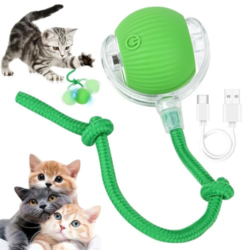 jwogngls Pelota Interactiva para Gatos, Pelota Viva para Gato con Cola, Juguetes para Gatos Inteligente, Smart Rolling Ball 360° Rotating para Perros, Gato (Verde)