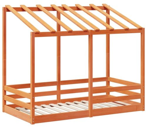 HEFZGDB Kinderbett mit Dach Wachsbraun 70x140 cm Massivholz Kiefer Double Bed Gästebett Bed Frame Doppelbett für Wohnbereich Herberge Schlafzimmer Gästezimmer