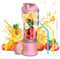 Licuadora portátil de 600 ml, exprimidor eléctrico de frutas, 4000 mAh, recargable por USB, mini licuadora, exprimidor personal, colorido (rosa)