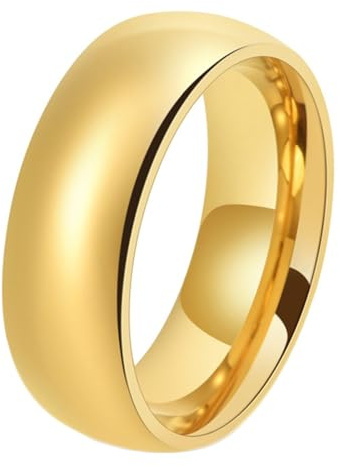 Calefee Ringe Mann Verlobungsring, Eheringe Edelstahl Modeschmuck Bandring Gold Glatt 8 mm Breit, Größe 57