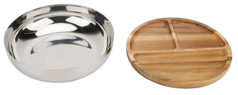 Jenngaoo Large Stainless Steel Mixing Bowl, Stainless Steel Salad Bowl with Wooden Divider Lid Cooking Bowl Metal Mixing Bowl for Fruits Salad Cereal Corn