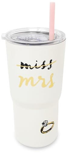 kate spade new york Isolierter Becher für kalte und heiße Getränke, mit wiederverwendbarem Strohhalm, Edelstahl-Reisebecher mit Schiebedeckel (Miss to Mrs)