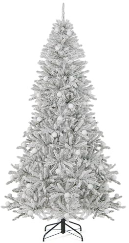 LIFEZEAL Árbol de Navidad Artificial Nevado de 180/210 cm, Árbol de Navidad con Ramas, Luces LED y Bolas, Mando a Distancia con 3 Modos de Iluminación, 5 Niveles de Brillo y Temporizador (210 cm)