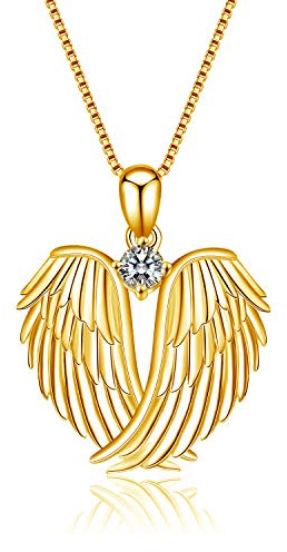 VONALA Collar con colgante de alas de ángel de la guarda chapado en oro de plata de ley 925 para mujer