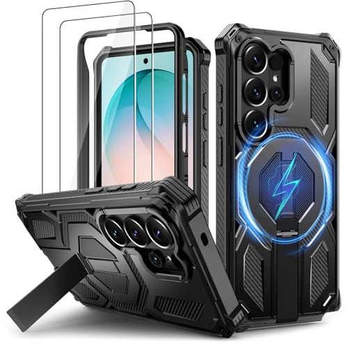 Lanhiem für Samsung Galaxy S26 Ultra Hülle, Ständer, Magnetisch,Armor-Black | mit 2 Stück Schutzfolie, Robust Schutzhülle für MagSafe, 16FT Militärischer Stoßfest Handyhülle für Samsung S26 Ultra Case