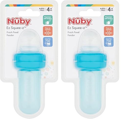 Nuby EZ Squeeze Weaning Self Feeder Baby Spoon, Blue (Pack of 2)