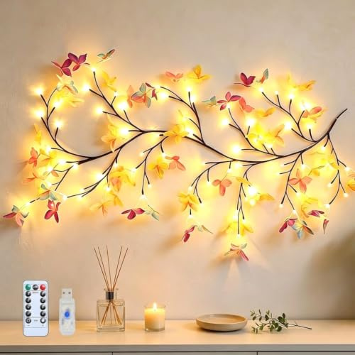 Gresonic 1.6M 72 LED Lichterkette Schmetterling,Schmetterling deko,Willow Vine mit Fernbedienung, 8 Modi, USB-Betriebene Timer, Schmetterling Zweige Lichter für Schlafzimmer Deko Weinachtsdekorationen