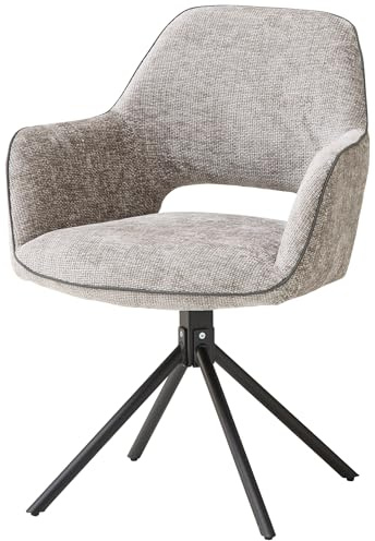 ADRINA Esszimmerstuhl mit Armlehnen, Chenille-Bezug, Grau – 63 x 89 x 62 cm | Schwarzes Metallgestell, ergonomische Formgebung, Sitzhöhe 50 cm, für Esszimmer, Wohnzimmer, Küche