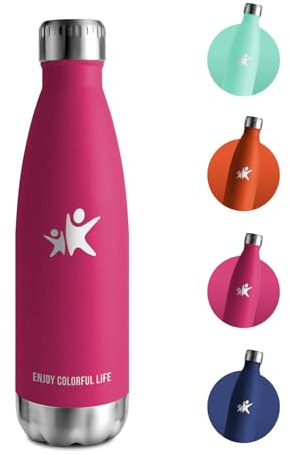 Bottiglia Acqua 500ml, Borraccia Termica, Borraccia Acciaio Inox, Borraccia Isotermica per Campeggio, Palestra, Scuola, Viaggi
