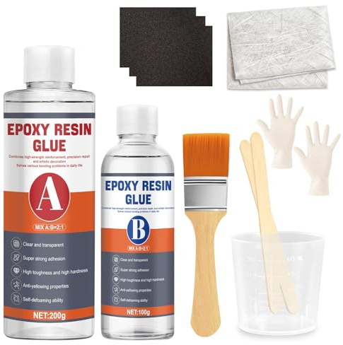 Allony Fibre de Verre Resine Epoxy Kit, Fibre de Verre Carrosserie | Résine Polyester + 1m² Tapis en Fibre de Verres 300g, pour la Réparation de Véhicules, de Navires, de Baignoires, de Mur