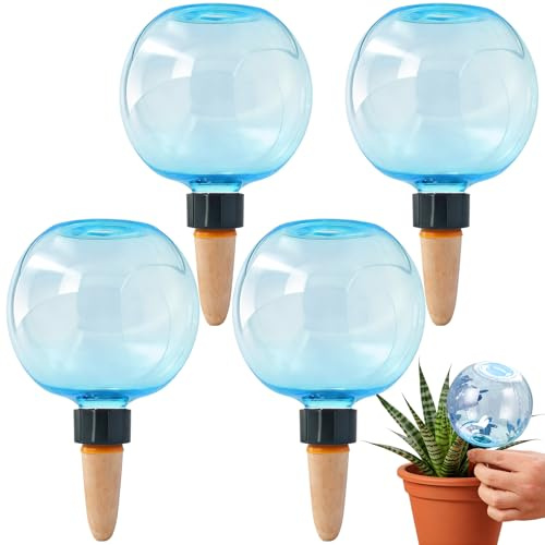 4 Bolas de riego,500 ml,Bolas de riego automáticas para Plantas(Azul) | infiltración gradual,cebollas transparentes,bolas de agua para plantas,riego de habitaciones,balcón y plantas de jardín