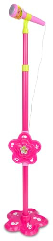 Bontempi Microfono da palcoscenico per bambini PINK con Effetti Sonori | Asta regolabile in altezza, effetti sonori fischio, connessione MP3, Alimentato da 3 pile R6/AA non incluse