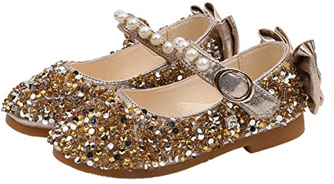 YOSICIL Mädchen Prinzessin Schuhe Glitzer ELSA Schuhe Flache Ballerinas Kinder Festliche Schuhe Fasching Karneval Halloween Tanzball Party Gold Silber Pink Gr.21-35