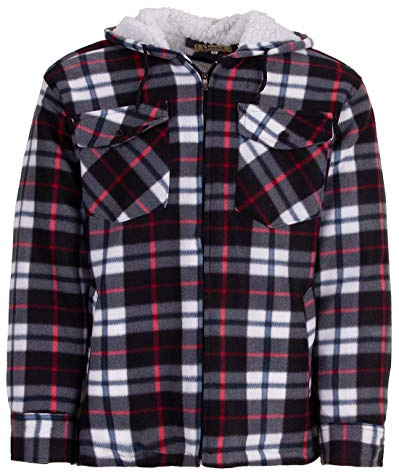 Hoang Textil GmbH Herren Holzfällerjacke Hemdjacke Kapuze Arbeitsjacke Hemd Flanell Thermojacke Jacke Kariert Gefüttert Gr. M-3XL, Farbe:grau, Größe:XXL