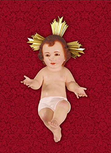 Vedo Colgadura del Niño Jesús Balconera de Navidad con fondo rojo estampado en loneta, 80 cm de ancho, 100 cm de largo, incluye cintas, para balcones o ventanas, Navideño, Tradicional