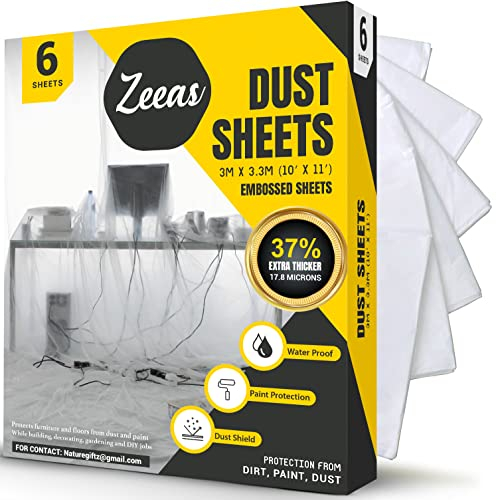 6 Pack Biodegradable Large Dust Sheets for decorating & Painting | 3m x 3.3m x 0.7mil Plastic Dust Sheet for Furniture & Floor Protection - Disposable Sheet for Painting Heavy Duty (DS Bio Pack of 6)