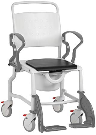 FabaCare Duschrollstuhl und Toilettenrollstuhl Erfurt, made in Germany, Premium Toilettenstuhl, WC Rollstuhl, fahrbar, bis 130 kg, Grau/Grau