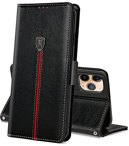 Case for iPhone 11 Pro Max, Magnetic Flip Leather Wallet Book Full Body Protection Phone Case, Thin TPU Bumper Silicone Folio Stand Cover, Shockproof Protective Case for iPhone 11 Pro Max Black