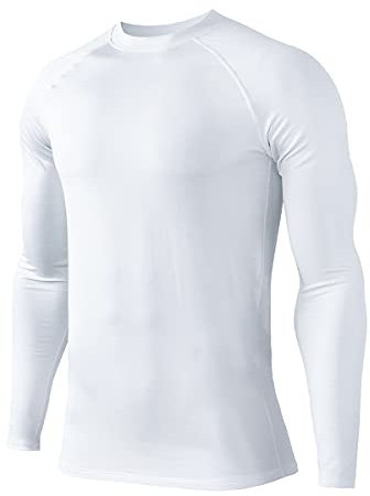 HUGE SPORTS Thermal Jersey Men's Winter Thermal Underwear Long Sleeve Quick Drying Running Cycling, White, XL